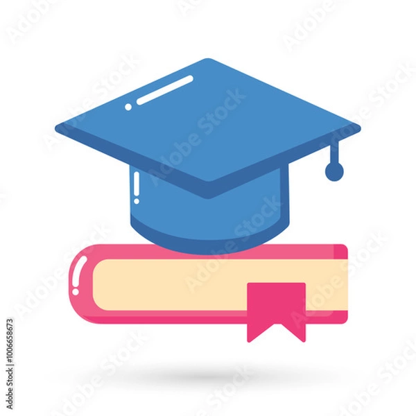 Obraz Toga with book education icon logo. Concept for online audiobook , radio, listening to podcasts, online learning, e-books in audio format, graduation, ceremony.