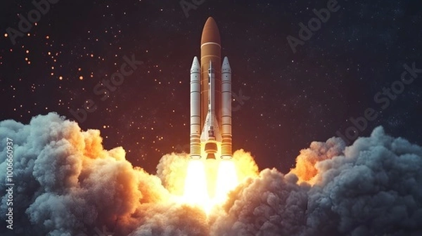 Fototapeta Space rocket launch. 3d render. 