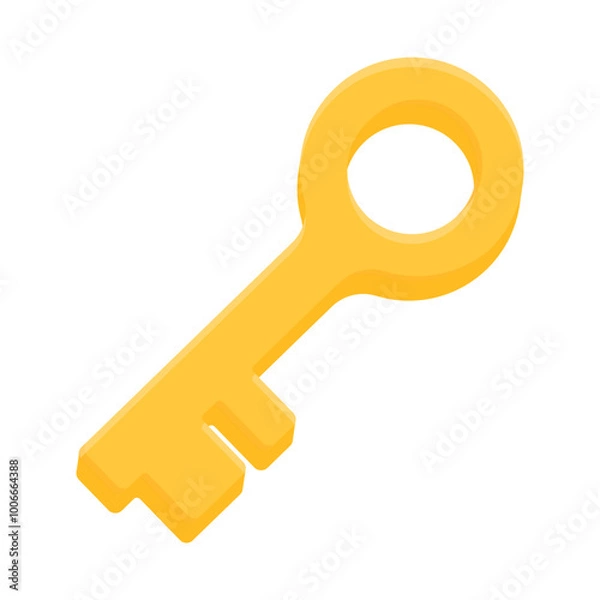 Fototapeta Golden key in cartoon style on a white background. Old keys symbol. House key. Lock symbol