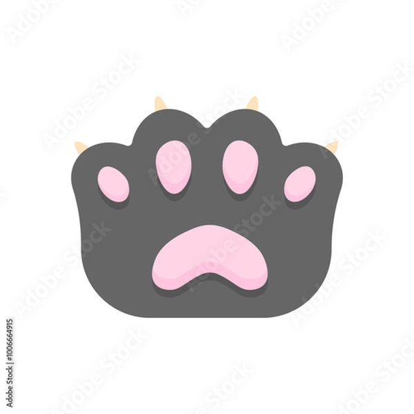 Fototapeta Cat's paw in cartoon style on a white background. Black cat's paw open. A simple paw symbol.