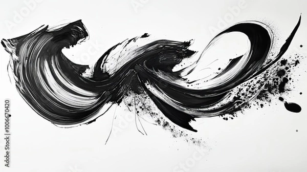 Fototapeta A powerful black and white brushstroke resembling a wave, capturing movement and energy in a dynamic artistic expression.