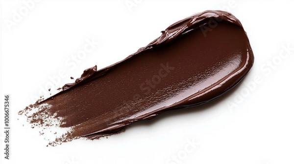 Obraz a single, elegant swatch of chocolate brown lipstick on white background, with soft color gradients and subtle sheen to highlight the texture and glossiness of lip makeup