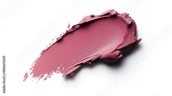 Fototapeta a single, elegant swatch of cool pink lipstick on white background, with soft color gradients and subtle sheen to highlight the texture and glossiness of lip makeup