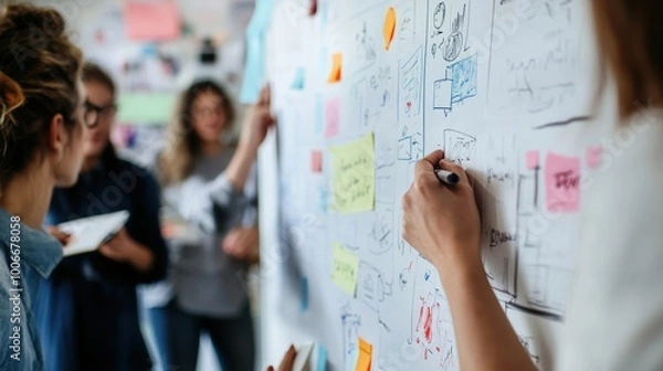 Obraz Group of young creative people brainstorming during meeting