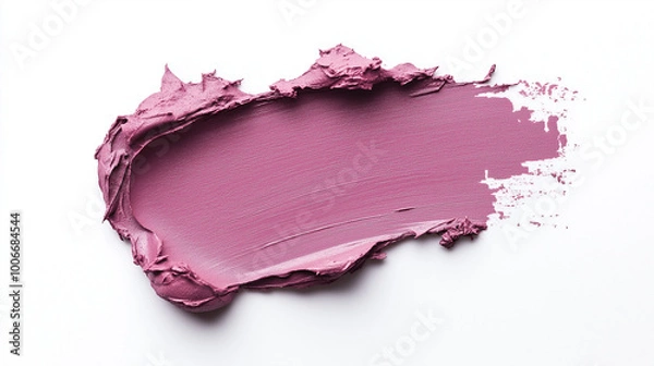 Fototapeta a single, elegant swatch of mauve pink lipstick on white background, with soft color gradients and subtle sheen to highlight the texture and glossiness of lip makeup
