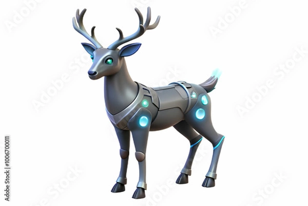 Fototapeta Flat Santa's Cybernetic Reindeer: A Futuristic Vector Illustration Showcasing Intricate Details and Glowing Features, Merging Tradition with Technology