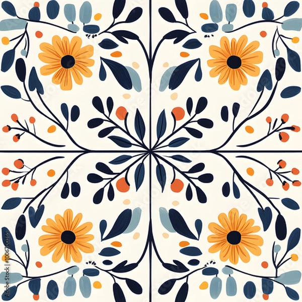 Fototapeta carpet or tile pattern 2D illustrator doodle wallpaper