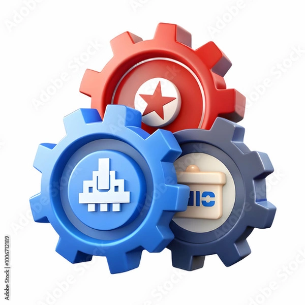 Fototapeta Interlocking Gears with Political Party Symbols - Vector Illustration Representing Political Process in Motion, Isolated on White Background