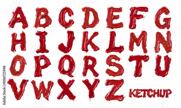 Fototapeta Alphabet Letters Created with Ketchup on Transparent Background