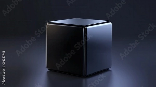 Fototapeta A black cube is sitting on a dark surface