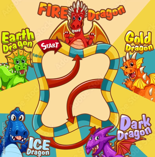 Fototapeta Game template with different type of dragon
