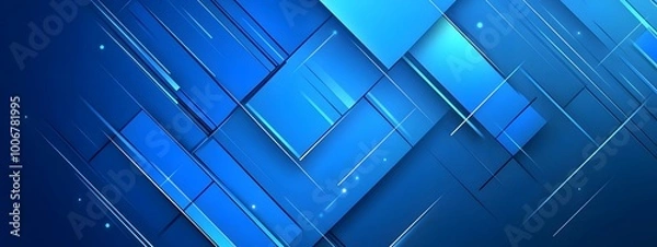 Fototapeta Blue background with diagonal lines and geometric shapes, representing technology or digital design