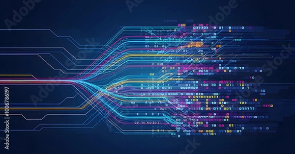 Fototapeta A Digital Representation of Converging Data Streams in a Futuristic Cyberpunk Inspired Design