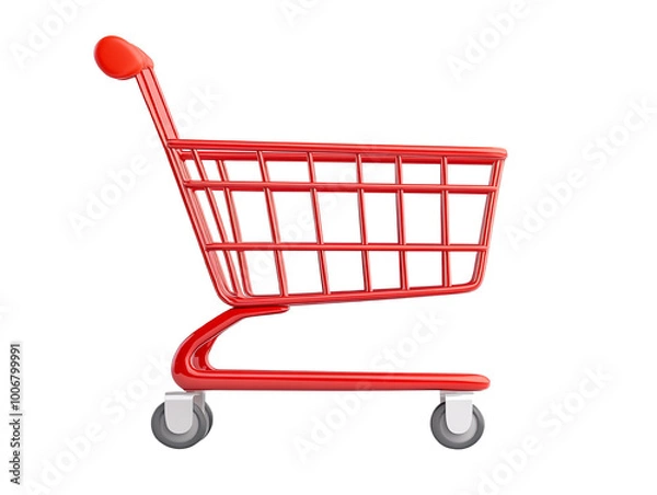 Fototapeta Red shopping cart on a white isolated background. transparent background