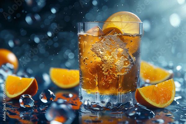 Fototapeta Cold ice Tea with oranges 