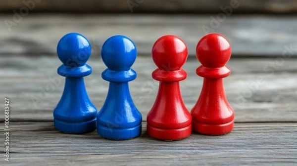 Fototapeta Colorful Game Pieces on Wooden Table Surface