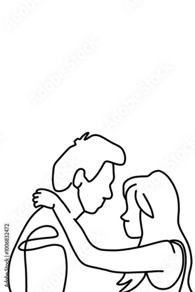 Fototapeta One continuous line drawing, couple love