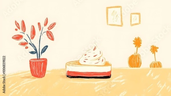 Fototapeta Artistic depiction of a dessert with plants in a warm, inviting interior.