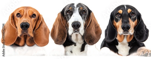 Fototapeta Three Basset Hounds in a Charming Portrait