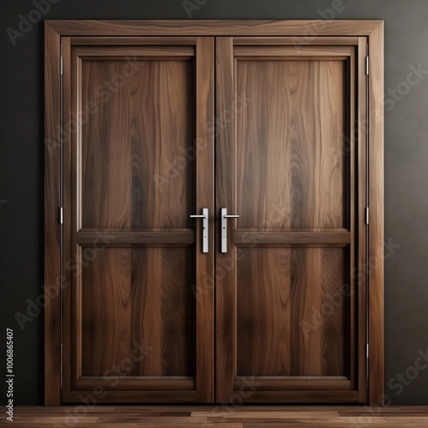 Fototapeta old wooden door with handle,generative ai illustration