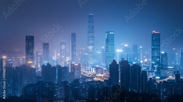 Fototapeta Panoramic view of commercial buildings skyline in Guangzhou city center,
