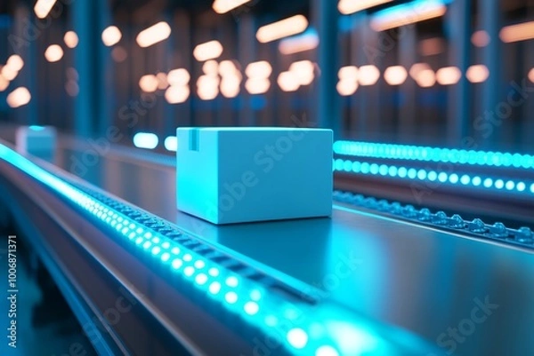 Obraz Parcels move along an automated track in a Package delivery warehouse.