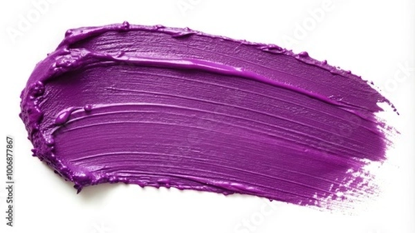 Fototapeta Soft, abstract purple paint swatch with a smeared makeup texture. Matte cosmetic stain effect on a clean, minimal white background
