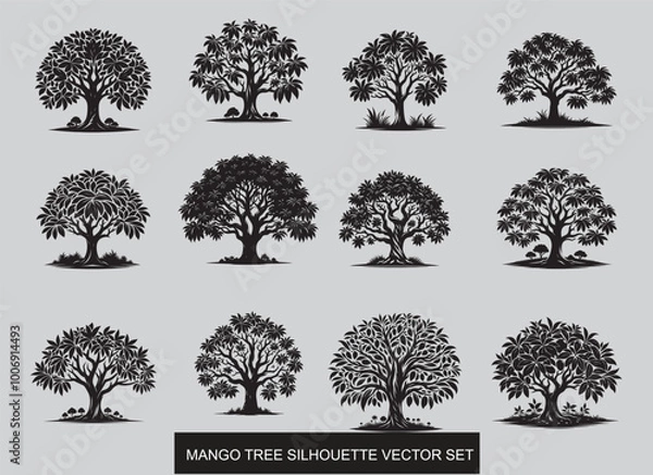 Fototapeta Black Mango Tree  vector silhouette.