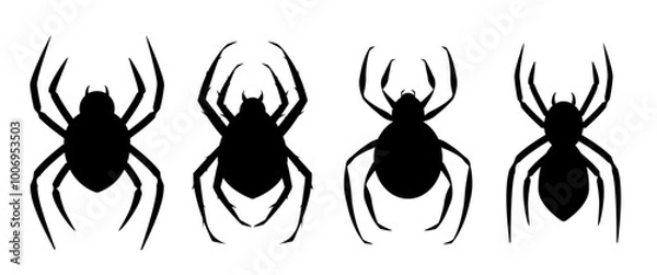 Fototapeta Isolate Black Spider vector illustration, Silhouette horror spider for Halloween on white background, Insect vector icon set for Poster decoration and Banner, vector stock (Editable)