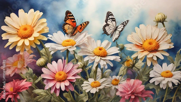 Obraz flowers and butterflies