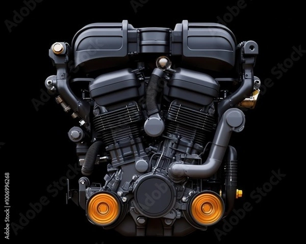 Fototapeta Cross-sectional view of a V8 engine, revealing combustion chambers and torque generation, V8 engine, power mechanics