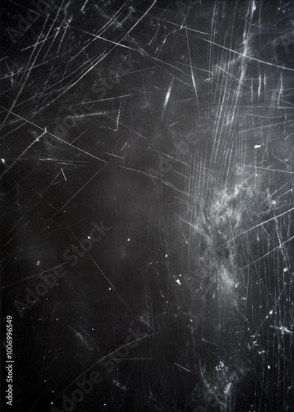 Fototapeta Scratched black surface with intricate patterns showcasing texture and depth in low-light conditions. Generative AI