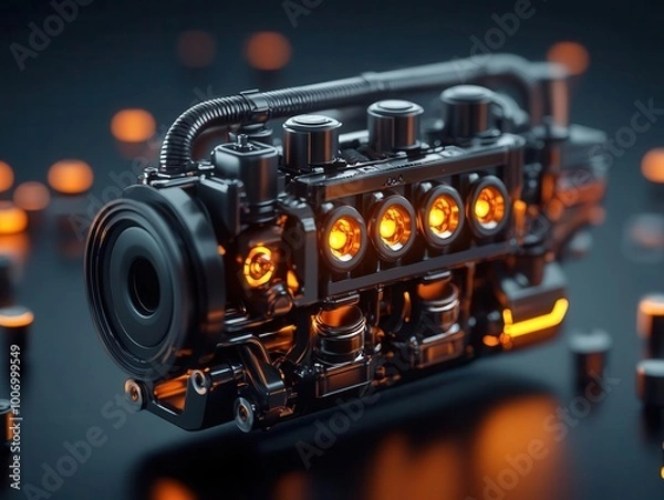 Fototapeta Diesel engine with components in motion, displaying combustion and exhaust systems, diesel engines, fuel efficiency