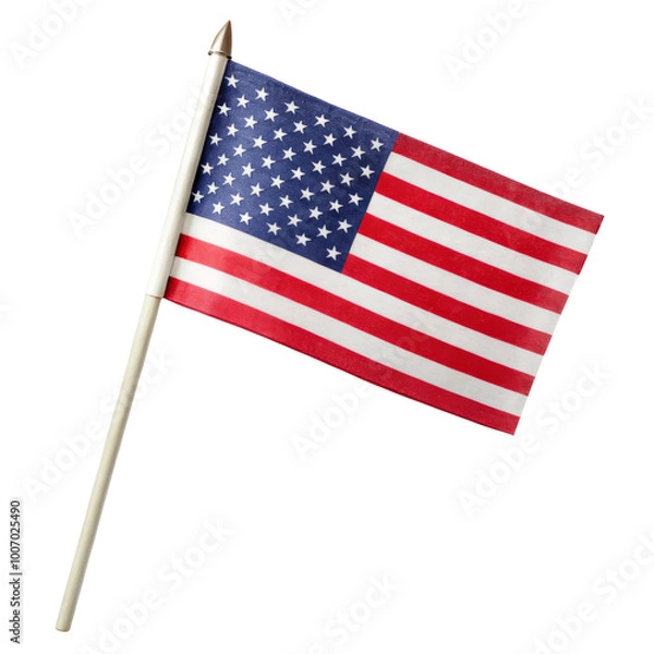Fototapeta USA small flag with wooden stick isolated on white transparent background, png element