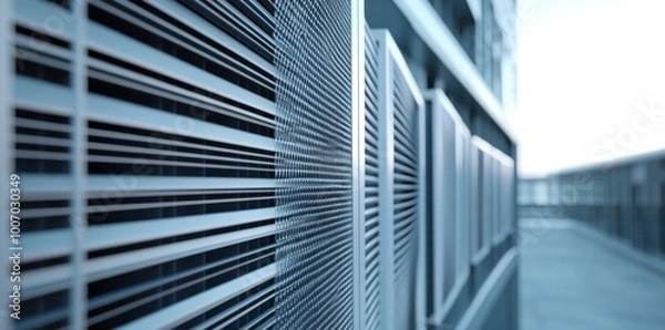 Fototapeta A close up of a building with a lot of windows and a metal grate on the side