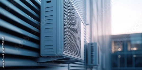 Fototapeta A large air conditioner unit is mounted on a wall