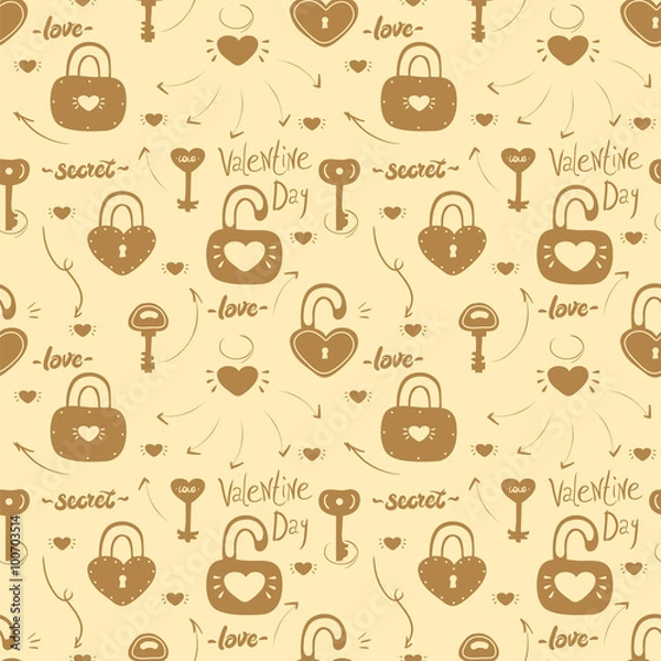 Obraz Seamless background. Locks and keys. Beige background. Vector.