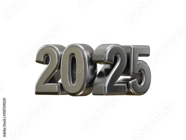 Fototapeta 2025 New Year Silver number, Extend Warm Wishes for a Happy New Year and Merry Christmas with this silver number design 3d rendering vector illustration