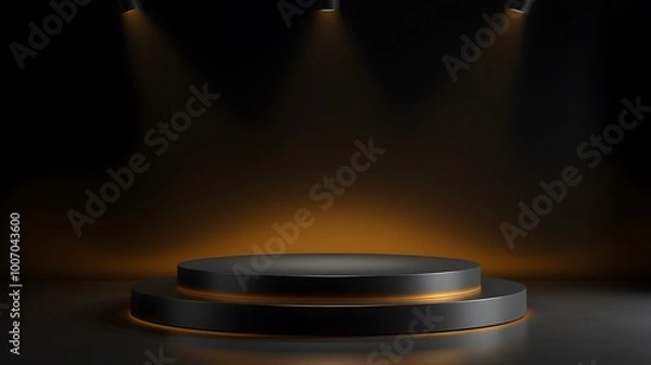 Obraz Custom 1. Black Platform with Golden Light and a Sleek Design, Ideal for Product Displays or Presentation