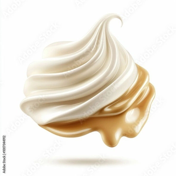 Fototapeta Swirling Cream with Caramel Drizzle Isolated on White Background. Generative ai