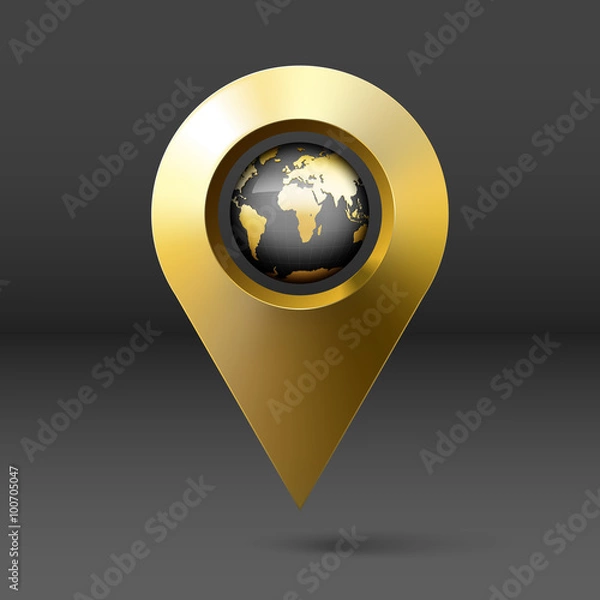 Fototapeta dark surround the globe with gold marker location