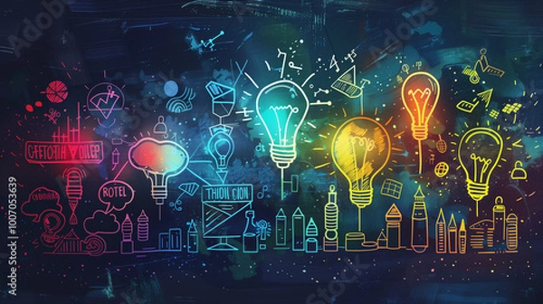 Fototapeta Visual representation of Bloom's taxonomy, illustrating the progression of thinking skills from basic recall to advanced creativity and innovation.