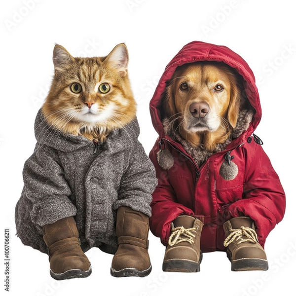 Obraz Pets Bundled for Winter Fun! transparent background