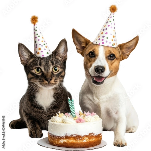 Obraz Festive Companions Enjoying Cake transparent background