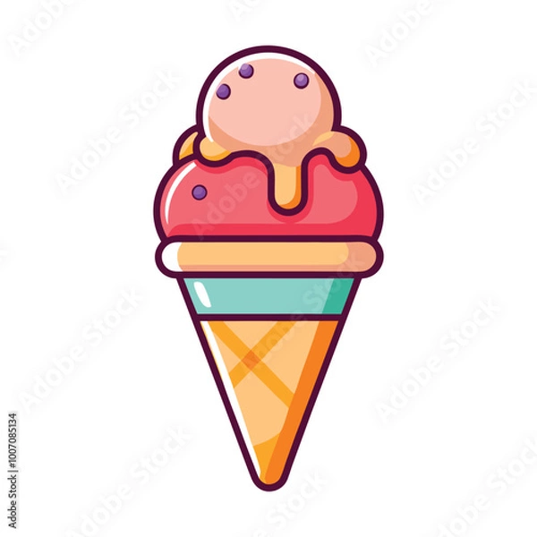 Fototapeta Colorful flat style vector cone ice cream.
