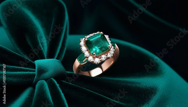 Obraz emerald ring with green velvet photography
