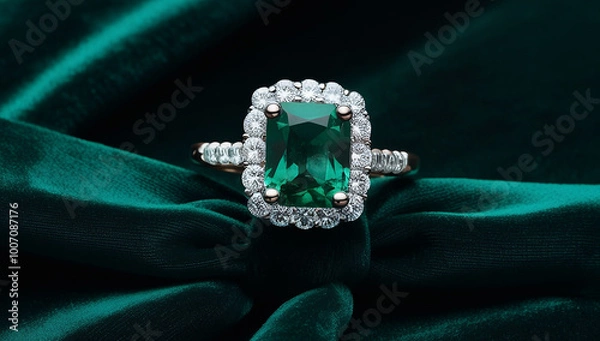 Obraz emerald ring with green velvet photography