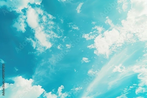 Fototapeta Airplane soaring through the clouds with a clear blue sky