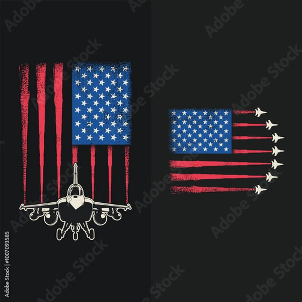 Obraz American flag Vintage t-shirt design. USA Air Force Aircraft  Patriot Jet Fighter T Shirt.