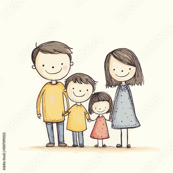 Fototapeta vector flat style parents hugging children on white background .Generative AI